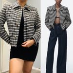 ZARA  Luxury Ecru/Black Textured Long Sleeves Lapel Collar Short Blazer Sz M Photo 1