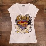 COOGI White and Gold Graphic Cap Sleeve Y2K Tee Photo 7
