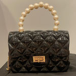 Elegant Black Quilted Handbag with Pearl Handle with or without gold chain Photo 0