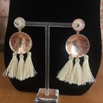 Tassel Dangle Earrings Beige Thread Design Tan Photo 4
