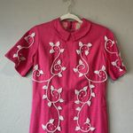 Women’s Vintage 50s Dress Hot Bright Pink Beaded maximalist career preppy retro Photo 6