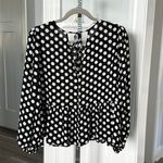 EXPRESS NWT! Sz L Black & White Polka Dot Blouse Top. Too Cute!! Photo 3