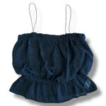 Lulus  Black Peplum Cami Top Women’s Small‎ Textured Sheer Stripe Ruffle Hem Photo 0