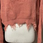 Zaful Cropped Sweater Distressed Frayed V-Collar Loose Fit Orangepink/Coral XL Photo 3