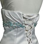 Mac Duggal  Sz 6 White Silk Blue Beaded  Ruffle Princess Gown Formal Prom Dress Photo 8