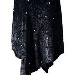 Jet Black Faux Fur Poncho Scarf White Pearls One Size Elegant Cozy Warm Photo 0