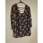 Faded Glory  Floral Sparkly Ruched Side 3/4 Sleeve Open Back Top Size 3X Photo 1