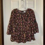 Time & Tru  Black Multicolor Floral 3/4 Bell Sleeve Blouse Small Photo 0