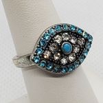 Blue & Silver Evil Eye Ring Blue Photo 2