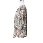 Johnny Was Jade Pearl Rayon Button Down Top Ruched Sleeves Cream Red Blue XL Photo 2