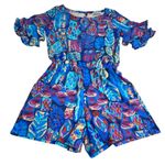 Aryeh  Tropical Fish Shorts Romper Ruffle Sleeve Beachy Vacation Cruise Size S Photo 12