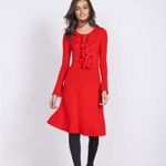 Boden Noelle Knitted Dress 6 Red 100% Wool Ruffle Long Sleeve Fit Flare Classic Photo 6