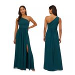 Adrianna Papell  One‎ Shoulder Chiffon Long Gown Hunter Size 8 Formal Wedding Photo 1