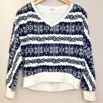 Cotton Citizen Nordic Print V Neck Fringe Detail Pullover Navy Blue Photo 6