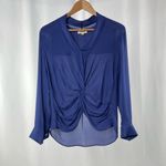 L'Agence  Silk Long Sleeve V-Neck Knotted Blouse in Blue Size Extra Small‎ Photo 1