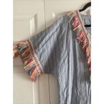 Velzera ‎ Womens Large Blue Striped Pastel Tassel Boho Beachy Photo 1