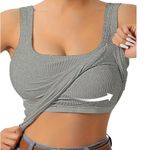 BRAND NEW ~ White Ribbed Padded Shelf Bra Activewear Tank Top ~ Women's XL Photo 2