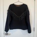 Hayley Menzies Ada Suede Black Fringe Sweatshirt Black Sz Medium Photo 3