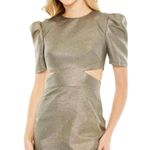 Mac Duggal Ieena  Metallic Puff Sleeve Cutout Mini Dress Copper Gold Womens Size Photo 1