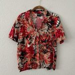 90s Floral Butterfly Hawaiian Shirt Red Brown Women's Size Medium Photo 1