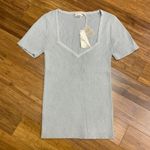 Hem & Thread  Knit‎ Top Short Sleeve Sweetheart Neck Ribbed Blouse Womens Size M Photo 0