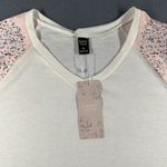 Emery Rose Casual Top Womens XL V Neck Cream Floral Raglan Sleeve T Shirt Pink Photo 2