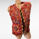 Brach Brach Velvet Embroidered Vest Boho Hippie Sleeveless Orange Red Large Photo 1