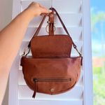 Marta Ponti Cognac Brown Leather Basketweave Satchel Handbag with Brass Hardware Photo 2