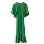 Alexis  Green Silk Cateline Cape Sleeve Midi Dress Size M Formal Elegant Photo 3