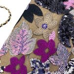Floral Embroidered Sequin Woven Jute Clutch Shoulder Bag Purple Photo 4