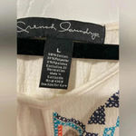 French Laundry Cross Stitch Printed Keyhole Neck Eyelet Boho Tank Top Size L Photo 5