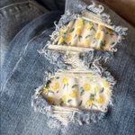 Judy Blue  Lemon Print Lined patchwork raw hem stretch Skinny fit Jeans 16 w Photo 5