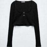 ZARA NWT RIBBED CROPPED CARDIGAN BLACK METAL CLOSURE Photo 5