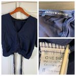 Brandy Melville  Faux Wrap Blouse Navy Blue Tie Back Concert Festival Cute Top‎ Photo 1