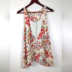 Free People Free People Ivory Floral Lace Henley Racerback Hi-Low Ruffle Tank Top Small (S) Photo 1
