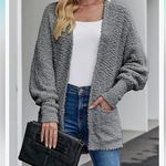 Merokeety  Women's Fuzzy Popcorn Batwing Sleeve Cardigan Knit Oversized Sweater Photo 2
