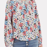 Veronica Beard Veronica‎ Beard Madge Floral Silk Button Front Blouse Red Blue 4 Photo 0