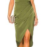 More To Come Green Satin Dress - Adonia Wrap Midi Dress in Olive  size XS Photo 1