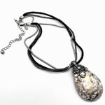 Chico's Chico’s marbled rhinestone beaded corded layered silvertone necklace pendant Photo 0