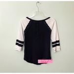 Free People  Ivory Navy Raglan Lace Crochet Scoop V-Neck Baseball Sporty Burnout Photo 3