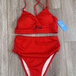 Cupshe NWT  Sz S Textured Twisted V Neck Bikini Top & High Rise Bottoms Swim Set Photo 4
