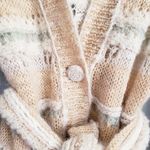 Anthropologie Sleeping On Snow Cream Striped Open Knit Button Down Belted Wool Blend Cardigan Photo 3