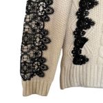 Pinko Cream Black Lace Long Sleeve Cable Knit Mock Neck Pullover Sweater Size XS Photo 2