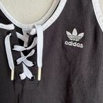Adidas  Black Lace Up Crop Top Tank Womens S White Trim Athleisure Photo 2