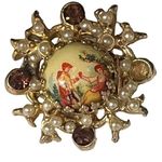 Antique Victorian Porcelain Courting Couple Brooch Gold Photo 0