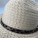 Screamer Straw Fedora‎ Hat Leopard Print Band Frayed Brim Summer Beach Tan Photo 2