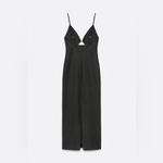 ZARA NWT ruched bust linen cutout black midi dress Photo 4