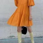 Moon River Orange Puff Sleeve Dress Photo 8
