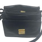 Perlina Vintage:  New York  Slide Lock Crossbody Messenger Bag  Black Leather  Photo 10