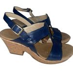 Clarks Women's Size 8.5 M Navy Blue Cork Wedges Leather T-Back Slingback Sandal Photo 0